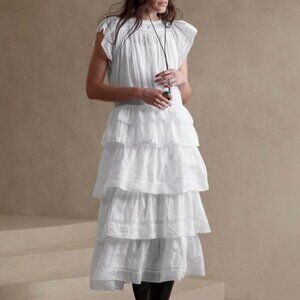 Banana Republic White Tiered Embroidered Midi Dress – Very Good Condition - XS